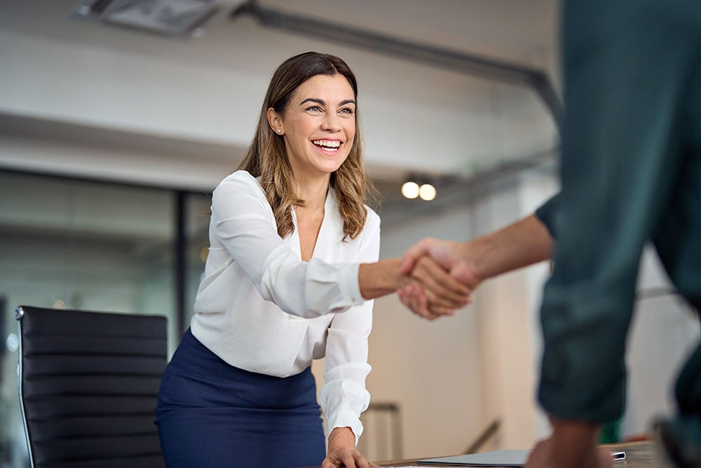 Greeting client in office