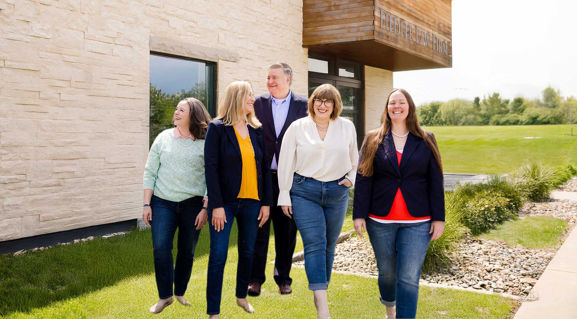 The attorneys of Fiedler Law Firm, P.L.C. outside of their office building.